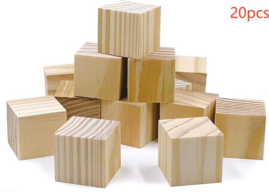20 stukken houten blokken voor ambachten, onafgewerkte houten blokken, 2cm natuurlijke houten blokken, 20 houten blokken, houten blokken voor ambachten en DIY projecten van Jetec
