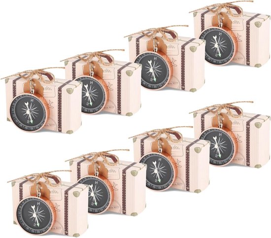 20 Stuks Mini Koffer Favor Dozen van Vintage Kraft Papier voor Trouwen, Babyshowers en Feestjes met Kompas en Jute Touw