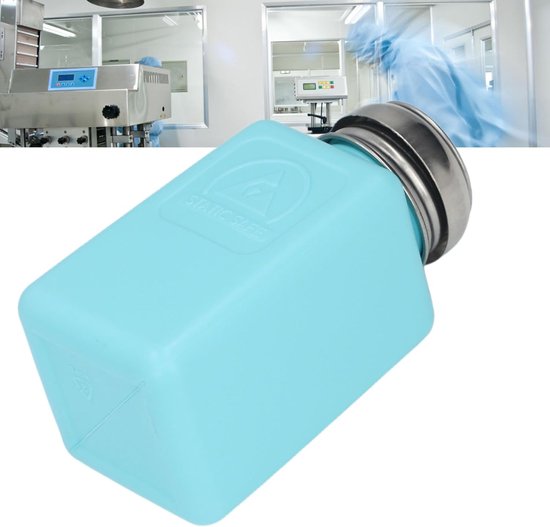 200 ml Oplosmiddel Dispenser, Druk Type Alcohol Dispenser Pomp, Roestvrijstalen Vloeistof Dispenser Pomp, voor Nagellak en Make-up Remover(Blauw)