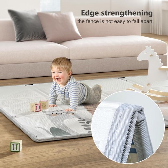 200 x 130 cm Opvouwbare babymat met draagtas, waterdichte kindermat, babyspeelmat, antislip speelmat met randversteviging, zachte speelmat voor baby's van Gupamiga