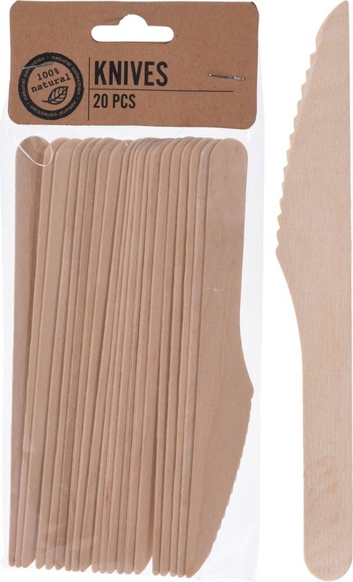 20x Houten messen wegwerp bestek - Verjaardag of BBQ bestek. van Majestic Factory