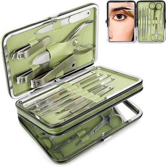 21 stks Manicure Set Nail Clippers Pedicure Kit RVS Professioneel Gereedschap Persoonlijk Thuis Reizen- Groen van YAYAFAIRY