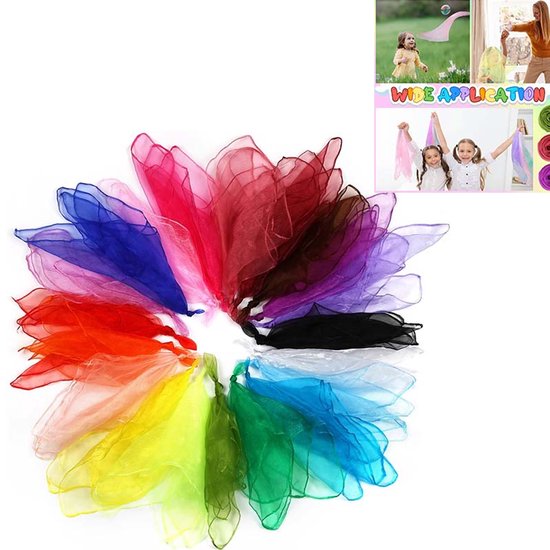 23 Stuks Spelletjes Handdoek - Kleurrijke Jongleren Doek - 60cm X 60cm - Chiffon Voor Dans - Kleurrijke Zijde Doek - Geschikt Voor Kinderen, Zintuigen Jongleren, Dans van Merkloos