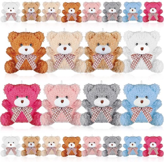 24 Stuks Mini Pluche Beren (8cm) - Kleine Knuffel Dieren voor Sleutelhangers, Feestartikelen en Cadeautjes van Merkloos