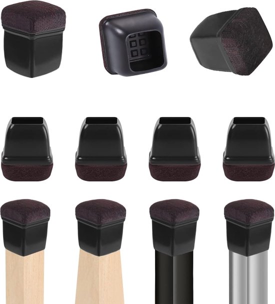 24 stuks stoelpootdoppen met vilt, zwarte siliconen, 14-19 mm, elastische beschermkappen voor stoelpoten, stil en krasbestendig, stoelpootbeschermers met vilt, viltdoppen voor stoelen van DecentHome