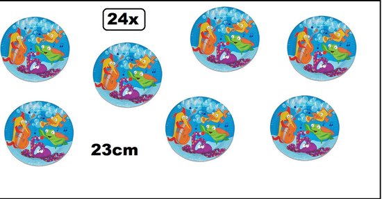 24x Bord zee dieren fun 23cm - Karton - Dieren fun bordje verjaardag thema feest party vissen inktvis zeedieren van Générique