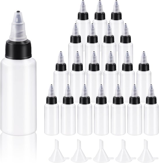 25 Pcs Clear Dispensing Bottles met Kleine Trechter Set - 1 oz Boston LDPE Plastic Bottle - 30ml Lege Squeeze Bottles met Draaidop Kit voor Inkt, Oliën en Vloeistoffen - Plastic Squeeze Bottles voor Thuisgebruik