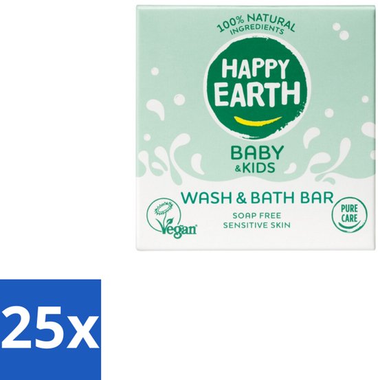 25 x Happy Earth – Wash & Bath Bar – 100% Natuurlijk Baby & Kids – 50 g - Baby Bad Bar - Natuurlijke Wasbar - Gevoelige Huid Verzorging - Zeepvrij Baby Was - Allergeen Baby Bad van Merkloos