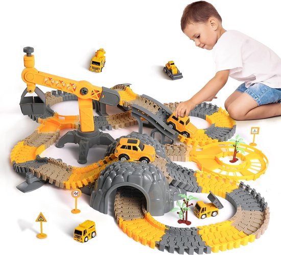 258 stuks constructie racebaan, speelgoed met auto‘s voor jongens en meisjes met 2 elektrische auto's, STEM-gebouw, flexibele raceauto's, vrachtwagens, racebanensets voor peuters van 3, 4, van FunPlay