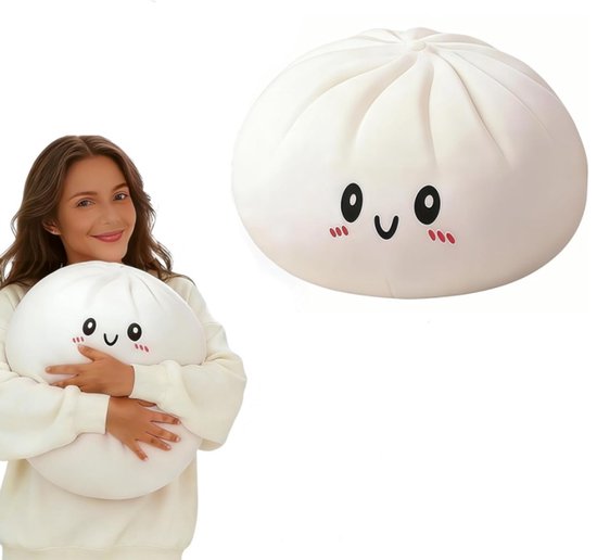 25cm Witte Bao Bun Squishy Knuffel - Ultra Zachte Langzaam Terugverende Anti-Stress Pop - Schattige Gezicht Kussen - Stressverlichtend Speelgoed voor Kinderen en Volwassenen van Merkloos