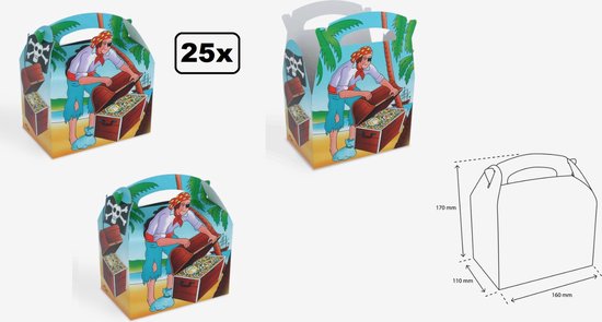 25x Menubox Happy kids Pirates of the sea - Biologisch afbreekbaar - menu box take away restaurant festival thema party friet hamburger van FSCMix CupSmith.
