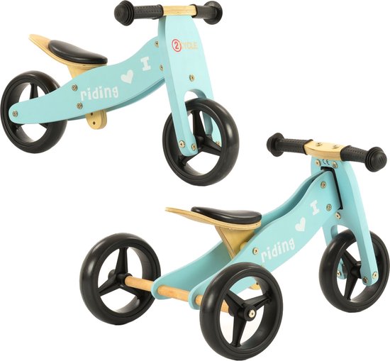 2Cycle 2 in 1 Loopfiets/Driewieler - Hout - Jongens en Meisjes - 1 Jaar - Speelgoed  - Turquoise van 2Cycle