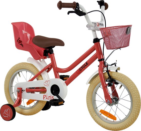 2Cycle Paris - Kinderfiets - 14 inch - Roze-Wit - met Poppenzitje 2 Cycle Zeemeermin - Kinderfiets - 14 inch - Meisjesfiets - 14 inch fiets van 2Cycle