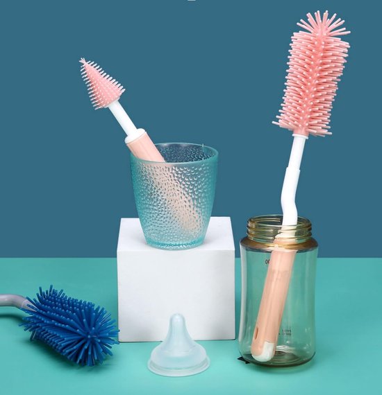 2pcs Baby Bottle Brush, Bottle Cleaning Brush and Teat, Silicone Bottle Cleaning Brush (Pink) - ShopVlot