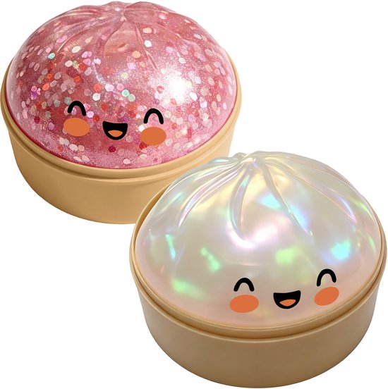 2Stuks Glitter Dumpling Squishy - Squishys Dumplings Stress Fidget - Bao Broodje Squishy - Sensorische Stressbal Speelgoed Met Stomerij Doos - Mystery Dumpling Squishies Voor Kinderen & Volwassenen（Roze+Wit） van Merkloos