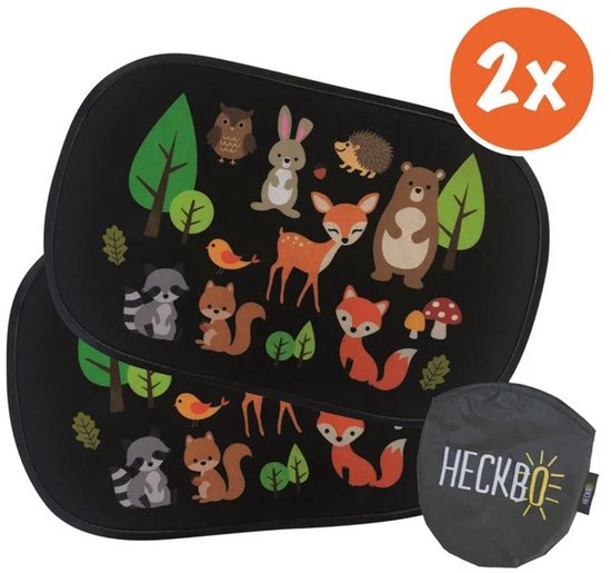 2x auto zonneklep met 8 zuignappen - bos dieren - 48x31cm - zijruit zonneklep - baby kinderen - meisjes jongens - Zonnescherm van Quarreclife