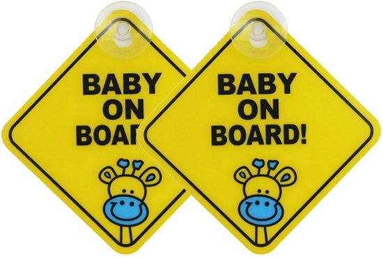 *** 2x Baby On Board Duo - Baby Aan Boord 2x Geel Zuignap - Attentie! - Autoraam - Autoruit - Zuignap - 2 Stuk - van Heble® *** van Merkloos