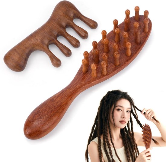 2x Houten Loc Kammen voor Dreads en Microlocs - Hoofdhuidmassageborstel voor Dreadlocks van Merkloos