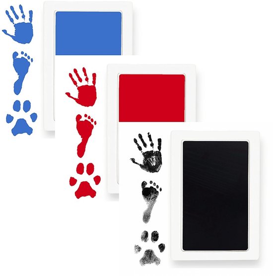 2x Inktpad - Hand- en voetafdruk - Baby's - Pootafdruk huisdier - Stempelset - Inktkussen en kaartjes - Eenvoudig schoonmaken - Zwart - Jonyx