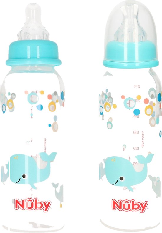 2x nûby baby voeding/drinkfles - lichtblauw - 240 ml - babies - antikoliekspeen - bpa-vrij