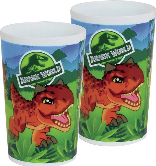2x stuks kunststof drinkbeker Jurassic World dinosaurus 220 ml - Onbreekbare kinder bekers van Jurassic World
