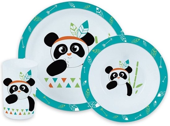 2x stuks panda thema kunststof kinderservies set 3-delig bord/kom/beker - Ontbijtservies kinderen van Funnies.