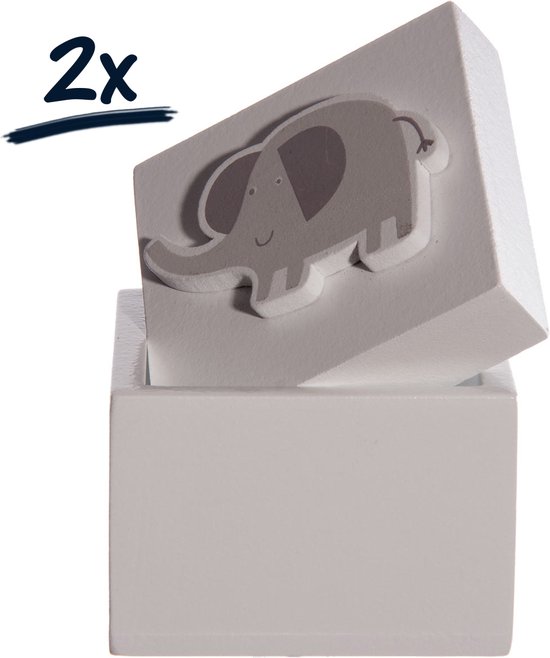 2x tandendoosje olifant jongen/meisje opbergdoosje tandenfee babyshower weggeefcadeau bedankje decoratie van Docendo