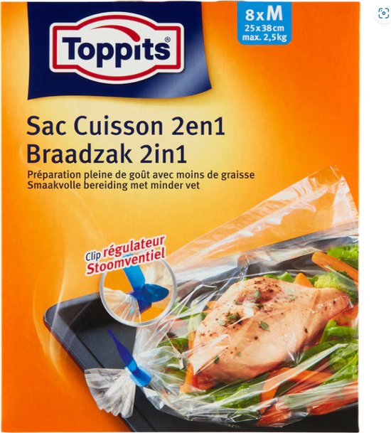 2x Toppits Braad- en Stoomzakken 2-in-1 8 stuks van Merkloos