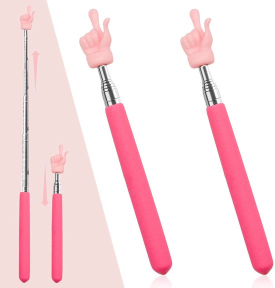 2x Uitschuifbare aanwijzer voor leerkrachten, uitschuifbaar 55 cm, intrekbaar handvat, schattige vingervormen, voor basisschoolleerkrachten, klaslokaalbenodigdheden, aanwijsstok voor leerkrachten, roze van Merkloos