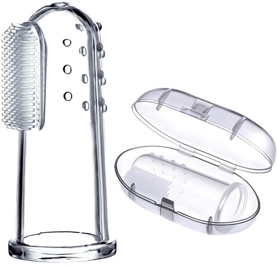 2x Vingertandenborstel - Baby tandenborstel - Tandenborstel op vinger - Siliconen tandenborstel - Vingerborstel dieren - Finger toothbrush - Transparant - Siliconen - Jonyx