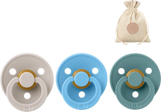 3 BIBS spenen rond maat 2: Mushroom, Breeze en Island sea + BolleToet speenzakje - fopspenen van Merkloos