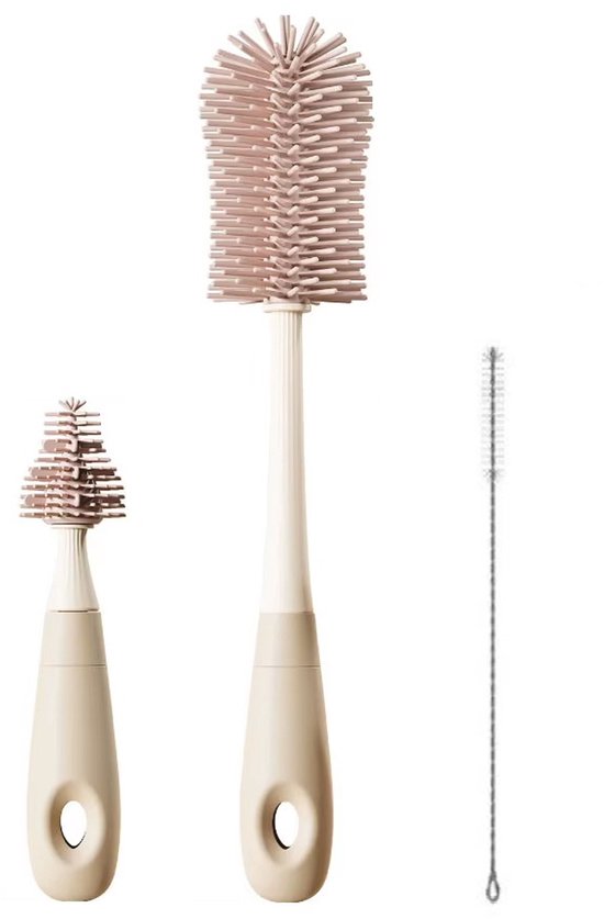 3-Delig - Flessenborstel Baby - Beige - BPA vrij - Siliconen van Merkloos