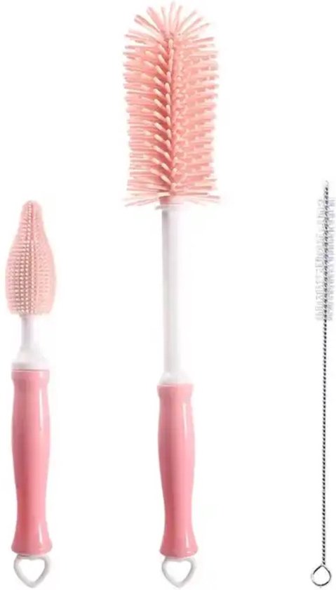 3-Delig - Flessenborstel Baby - Roze Wit - BPA vrij - Siliconen van Merkloos