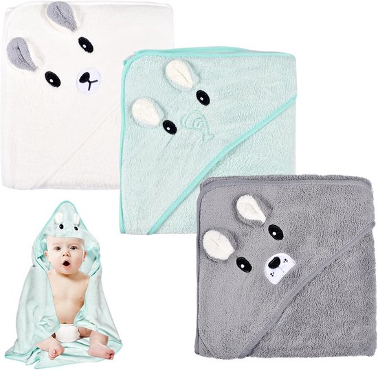 3-Delige Baby Badhanddoek Cape met Capuchon - 80x80 cm - Superzacht en Absorberend Koraalpluche voor Peuters