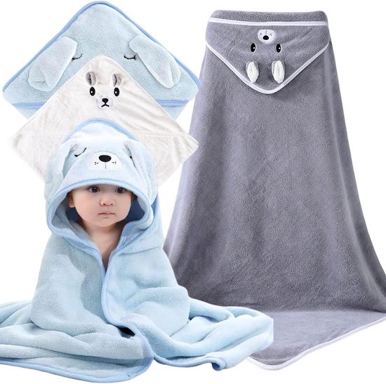 3-delige Baby Badhanddoek met Capuchon van Zacht Koraalfleece