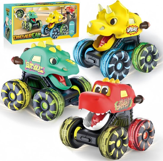 3-delige Dinosaurus-duwspeelgoedauto's, Cadeau Voor Jongens En Meisjes, Geschikt Voor Peuters Van 1-3 Jaar, Lichtgevende Dinosaurusauto's Voor Jongens van Yephets.