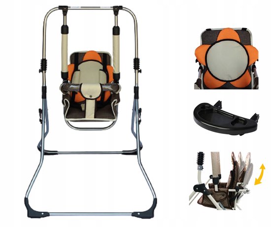 3-in-1 Baby Schommelstoel, Opvouwbaar met Tafel & Veiligheidsbeugel van Merkloos