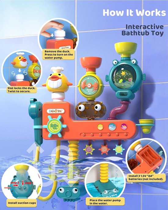 3-in-1 badspeelgoed met douchekop - voor kinderen: badsproeier voor baby's van 1-3, 4, 5, 6, 7 en 8 jaar. Leuk en interactief badspeelgoed met waterval-effect, geschikt voor jongens, meisjes en peuters vanaf 4 maanden. van Merkloos