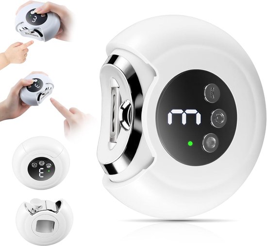 3-in-1 elektrische nagelknipper, 360° rotatie, 2 snelheidsstanden, automatische nageltrimmer met polijstfunctie, opbergvakje voor nageltips en LED-verlichting, oplaadbare veilige trimmer, geschikt voor vrouwen, mannen, baby's en senioren - Wit