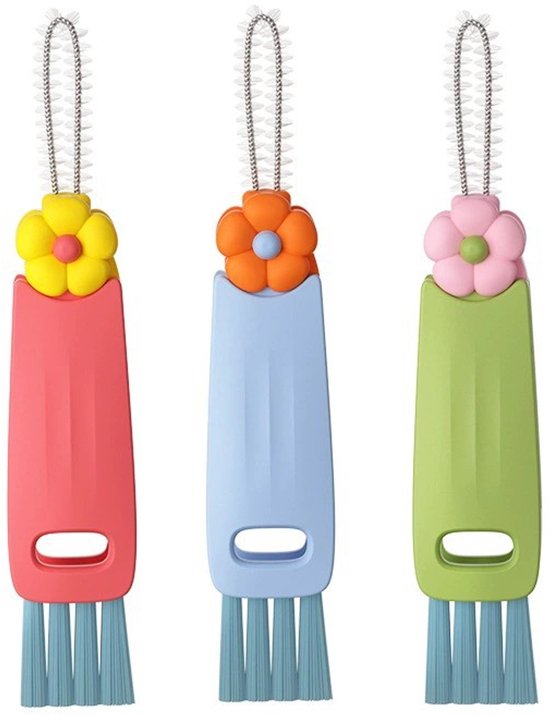 3-in-1 flessenborstelset voor het reinigen van kieren tussen bekerdeksels, multifunctionele flessenborstel, reiniger voor kieren tussen bekerdeksels, keukenborstel voor het reinigen van kleine hoekjes