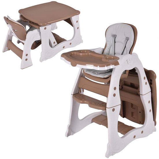 3-in-1 hoge babystoel, babystoel met 3 hoogteverstelbare rugleuning, kinderstoel met afneembaar dienblad, zitkussen en voetensteun, babystoel vanaf 6 maanden van Merkloos
