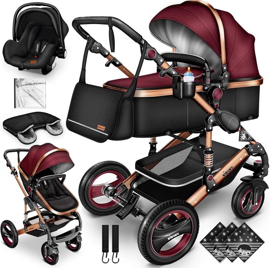 3-in-1 Kinderwagen Complete Set voor Baby's | Combi Wandelwagen met Reiswieg, Buggy en Accessoires inclusief Voetenzak van Merkloos