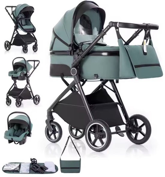 3-in-1 Kinderwagen - Reisbuggy - Babywagen - Inclusief Autostoel - Lichtgewicht & Inklapbaar - Blauw van Merkloos