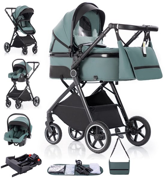 3-in-1 Kinderwagen - Reisbuggy - Babywagen - Inclusief Autostoel - Met Isofix Base - Blauw van Merkloos