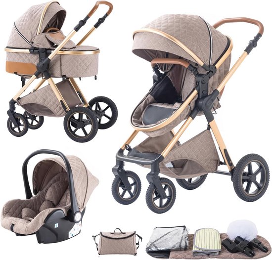 3-in-1 Luxe Inklapbare Kinderwagen met Hoog Zicht - Geschikt voor Baby's van 0-15 Maanden van Merkloos