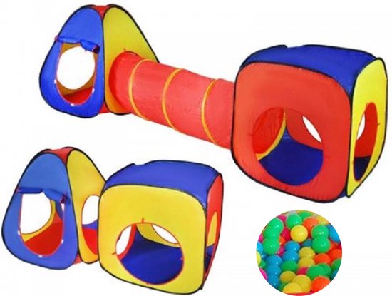 3-in-1 Pop-Up Speeltent Met Tunnel Voor Kinderen met 15 Ballen - Kruiptunnel - Speelgoed Speelhuis Tent Kindertent van Merkloos