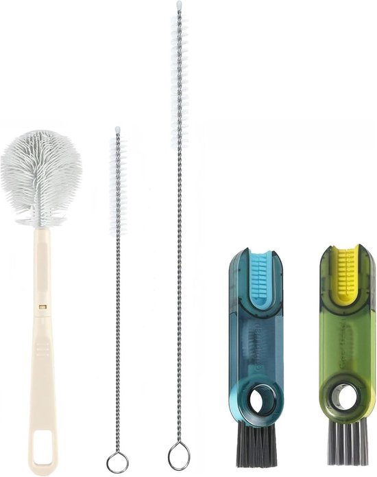 3-in-1 Reinigingsset voor Flessen en Bekers, Lange Siliconen Borstels voor Koffiemokken en Waterflessen, Inclusief 13 Inch en 9.8 Inch Borstels voor Grondige Reiniging