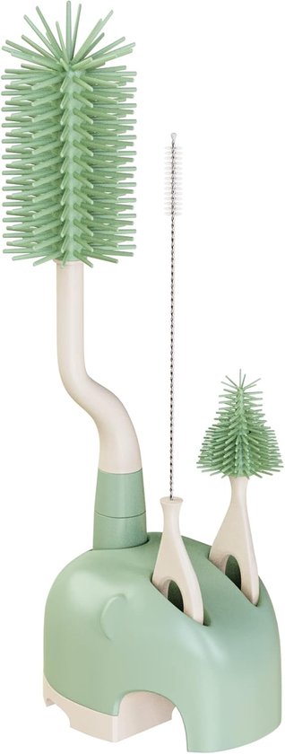 3-in-1 Silicone Flessenborstel Set met Standaard en Lange Steel