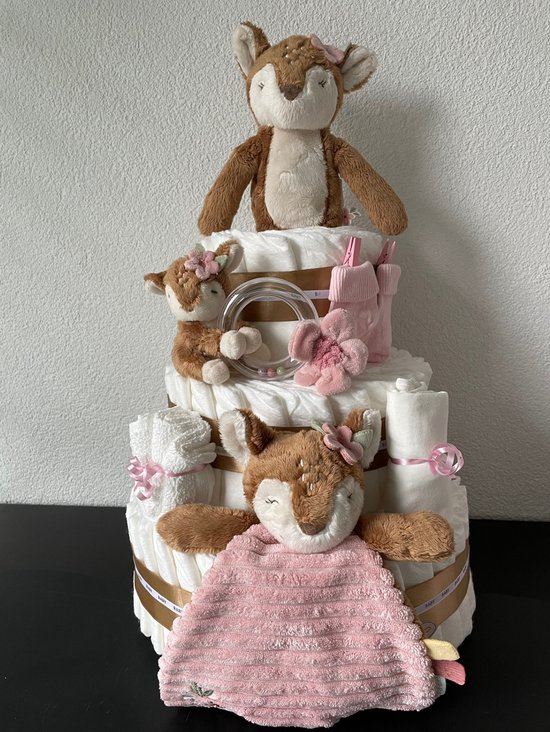 3-Laags Luiertaart Little Dutch Fairy Garden Hertje Meisje Roze van Little Dutch