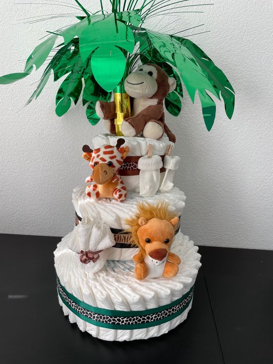 3-Laags Neutrale Luiertaart Jungle Aap van Luxery Babies